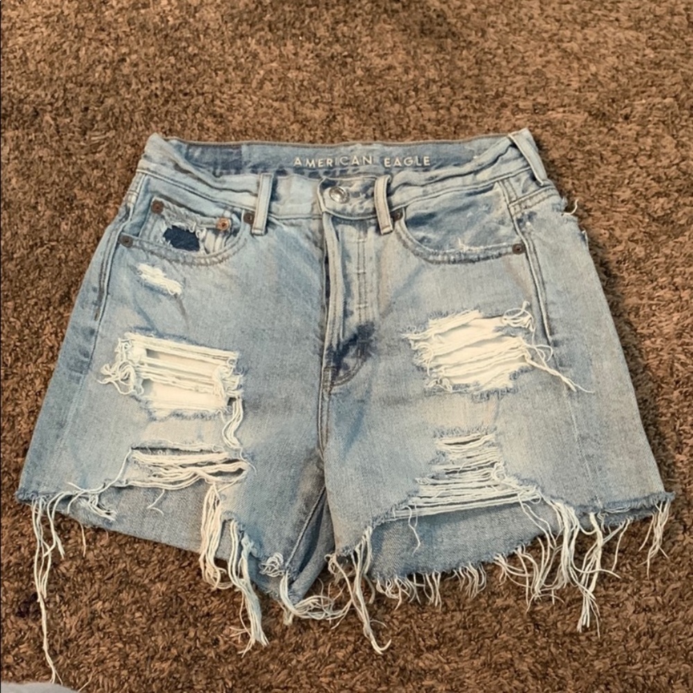 American Eagle Outfitters Women's Distressed Denim Shorts - Light Blue